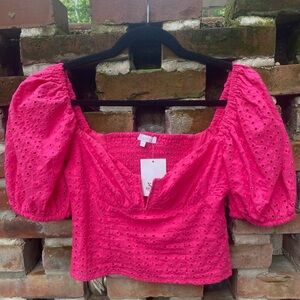 Olivaceous Pink Eyelet Puff Sleeve Top